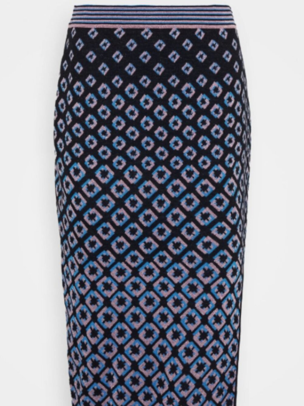 Diane von Furstenberg DVF Geometric Merino Wool Metallic Knit Midi Skirt XL